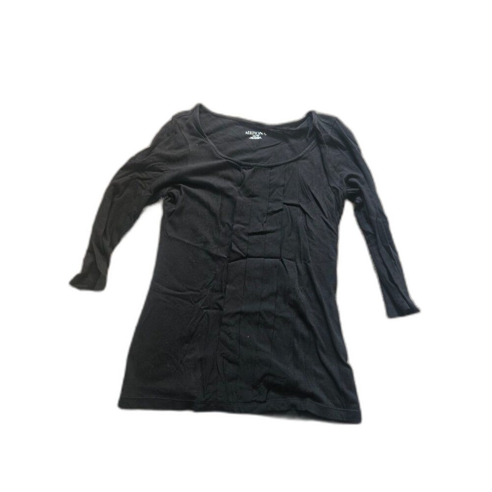 Merona Women’s XS Black 3/4 Sleeve Top Pleated Ruffle Front Stretch Knit